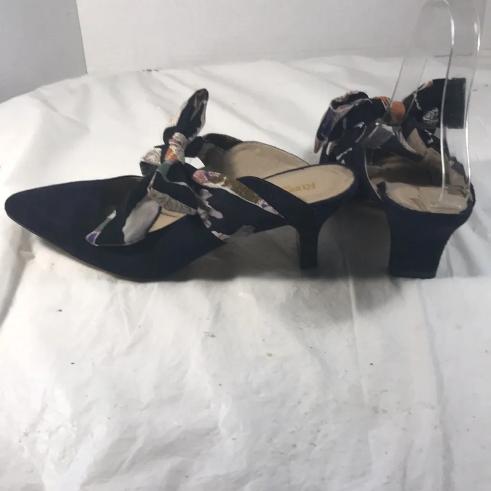 Russell and Bromley Elegant Blue Suede Women's Mules With a Tied Bow Accent